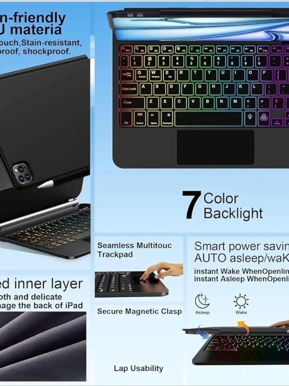 iPad Air 13 M4 M3 M2 Keyboard Case Pro 12.9 Backlit Trackpad Magnetic Stand